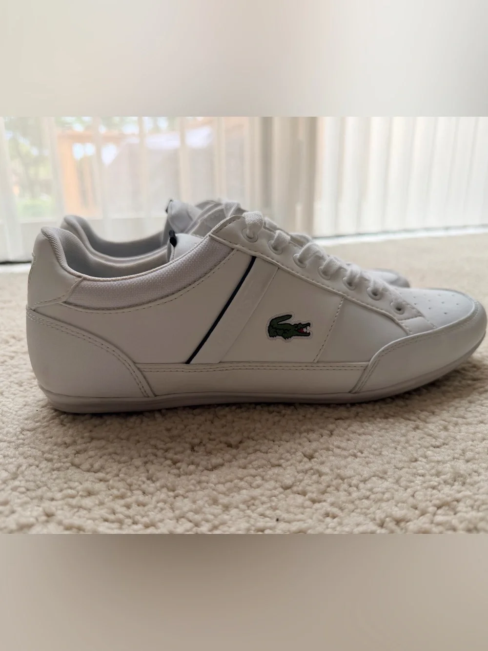 Lacoste White Leather Low-Top Sneakers with Green Crocodile
